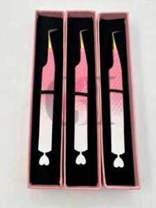 Pinzas de extensión de pestañas de acero inoxidable con punta dorada, diseño recortado de corazón, doble capa de polvo de 90 grados, herramientas de belleza - Product Image 4