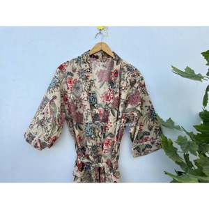 Kimono floral indio de algodón estampado a mano para playa, accesorio para traje de baño - Product Image 1