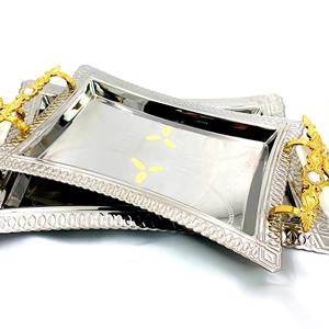 Plateau de service en acier inoxydable avec poignée design, cadeaux de pendaison de crémaillère luxueux de qualité, nouvel arrivage - Product Image 1