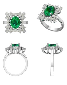 Anillo de circonita cúbica ovalada verde de Plata de Ley 925 de alta calidad, joyería de cóctel de Halo Floral de inspiración vintage - Product Image 2