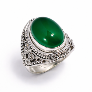 Handmade <b>Green</b> Oval Gemstone Statement Ring in 925 Sterling Silver Vintage Designer <b>Jewelry</b> - Product Image 1