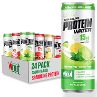 Eau protéinée pétillante citron-lime-menthe 250ml, sans lactose ni gluten, produit phare, marque privée, OEM, certifiée BRC et HALAL