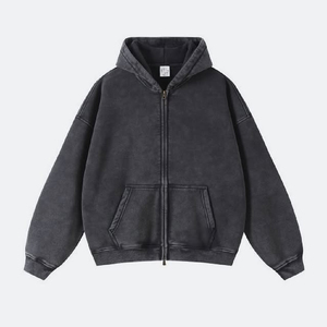 Newly Designed Women's Heavyweight Drop Shoulder Oversized <b>Zip</b> Acid Washed Vintage Wear Your Own Logo Knitted Long Hoodies - Product Image 5