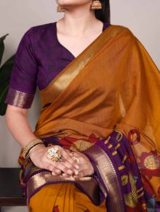 Saree Chanderi traditionnel élégant imprimé avec tissage Zari et chemisier en polyester viscose pour les fournisseurs de saree en vrac - Product Image 5