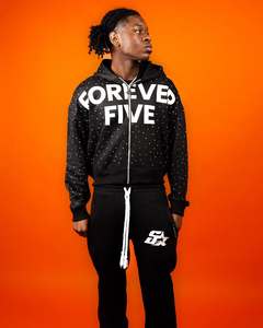 Sweat à capuche brodé unisexe personnalisé avec strass Ensemble sweats à capuche et pantalons de survêtement deux pièces pour hommes Survêtements en strass - Product Image 4