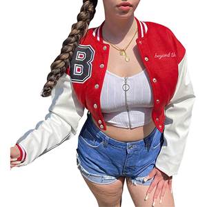 Ropa Exterior Varsity, Mangas de Cuero, Cuerpo de Lana, Cierre de Broches, Cuello Acanalado, Estilo Casual Urbano, Uso Diario en el Campus, Fábrica OEM ODM - Product Image 5
