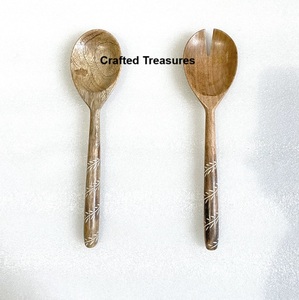 Eco friendly Wood & Resin cutlery Salad Server Set Resin Handle Spoon And Fork Set <b>For</b> Kitchenware & Dinnerware <b>Decoration</b> <b>Item</b> - Product Image 2