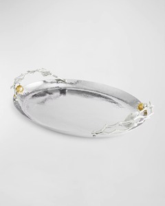 Nueva Bandeja Ovalada de Almacenamiento y Servicio de Acero Inoxidable, Ecológica, de Lujo y Estilo Contemporáneo, en Color Plata y Dorado, con Asa - Product Image 4