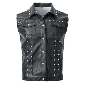 Chaleco de motorista de cuero sólido estilo Punk para hombre con remaches impermeable moda ropa de calle alta chaqueta sin mangas para motociclista - Product Image 1