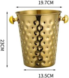 Seau à glace martelé en acier inoxydable finition or pour vin et champagne, refroidisseur à champagne à double paroi isolé pour la vente en gros - Product Image 3