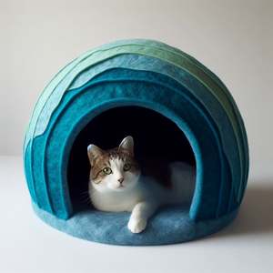 Cama de cueva para gatos versátil, accesorio para mascotas de fieltro de lana suave y cómodo con patrón de rayas, gran valor, dinero - Product Image 2