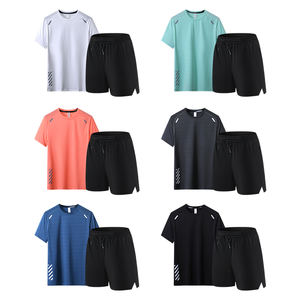 Conjunto Deportivo de Verano para Hombre, Camiseta de Manga Corta y Pantalones Cortos, 2 Piezas, Cuello Redondo, para Entrenamiento, Gimnasio, Correr, Algodón Transpirable - Product Image 4