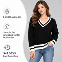 Pull décontracté en acrylique à col en V pour femme, style gentleman anglais, tissé, long, mode hiver, taille unique