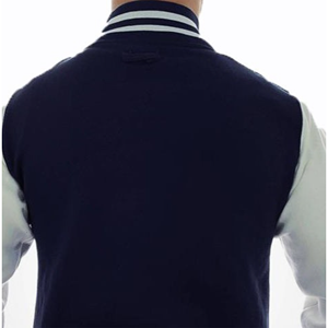 <b>Men's</b> <b>Varsity</b> <b>Jacket</b> Preppy Style Navy White Sleeve Zipper Closure Turn-down Collar Regular Fit Autumn Wear - Product Image 4