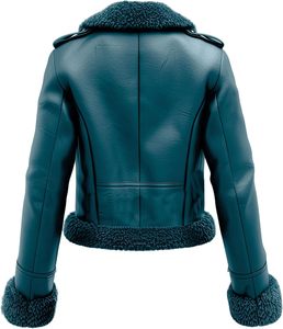 Veste en cuir aviateur en peau de mouton véritable bleu océan avec col en fausse fourrure Sherpa Shearling 100% cuir de mouton véritable - Product Image 2