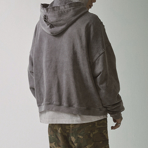 Sudadera de Alta Calidad con Bolsillo Canguro, Hombros Caídos, Manga Larga, Estilo Cuadrado, Vintage, Holgada, Desgastada, con Capucha para Hombre - Product Image 3