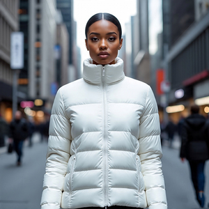 Manteau matelassé oversize à fermeture éclair pour dames coupe-vent col montant veste chaude d'hiver Style bulle traitement tricoté - Product Image 2