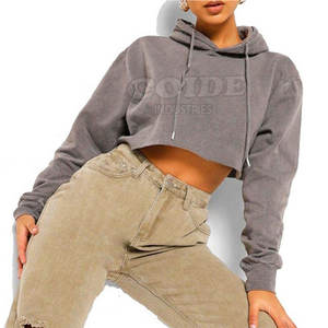 Sudadera con capucha informal de gran tamaño con hombros caídos, Top corto de algodón 100%, sudaderas con capucha de gimnasio para mujer - Product Image 1