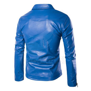 Veste en cuir véritable pour homme, style streetwear, coupe ajustée, manches classiques, sans capuche. - Product Image 2