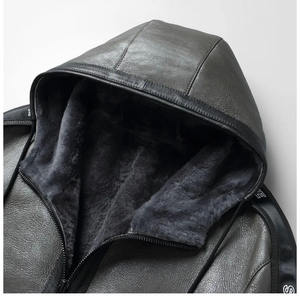 Demi fermeture éclair nouveau Style hommes en cuir véritable fait à capuche/vêtements de rue hommes bas quantité minimale de commande en cuir fait à capuche à vendre - Product Image 2