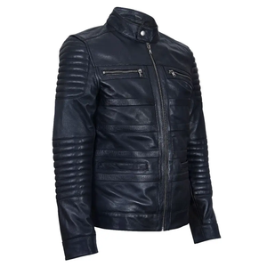 Veste de moto en cuir d'hiver de haute qualité à la mode pour hommes Veste en cuir finie brodée pour hommes - Product Image 3