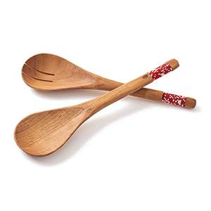 Ensemble de 2 cuillères de service en bois fabriquées à la main en bois naturel, parfaites pour la cuisine et les repas modernes - Product Image 1