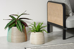 Handmade Blue-White Seagrass Storage <b>Basket</b> with Plastic <b>Lining</b> New Home Decoration Planter Pot for Bathroom Use Direct Factory - Product Image 6