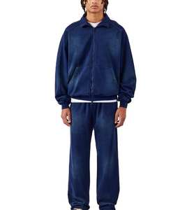 Chándal Azul Deslavado para Hombre, 450GSM, Mezcla de Algodón, Ropa Casual para Calle y Gimnasio, Fabricante OEM de Marca Privada Personalizada - Product Image 1
