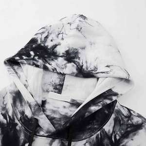 Sweat-shirt à capuche imprimé tie-dye noir et blanc pour homme, streetwear, polaire, hiver - Product Image 2