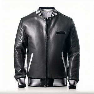 Veste universitaire noire de luxe personnalisée pour hommes Veste Letterman à manches en cuir - Product Image 4