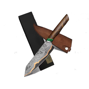 Couteau de cuisine artisanal de qualité supérieure, lame en acier damas cuivré, manche en bois avec étui, cadeau d'anniversaire, cadeau de Noël, cadeau de mariage. - Product Image 1