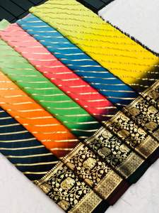 Sari étnico de seda pura con relleno ligero de Georgette y estampado de elefante de lámina dorada para ropa de fiesta para adultos - Product Image 6