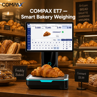 Timbangan Roti Pintar COMPAX ET7 AI dengan Layar Sentuh 15,6 inci, Pencetak Label, Android 11, Rentang Ganda 6/15kg, Kamera AI 200M, Warna Hitam