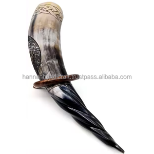 แตรดื่มทองเหลืองโบราณสำหรับสัตว์วัสดุออร์แกนิกแกะสลักเขาควายเป็นมิตรกับสิ่งแวดล้อมงานฝีมือธรรมชาติสไตล์สัตว์โบราณจากไวกิ้ง - Product Image 2