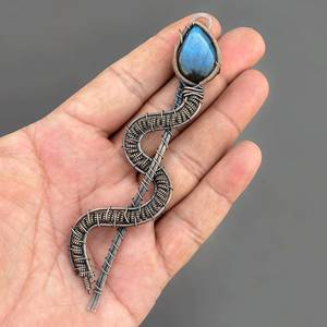 Collier de pendentif serpent en cuivre vintage fait à la main avec cadeau de jardinage en Labradorite pour maman cadeau de fiançailles idée cadeau d'anniversaire - Product Image 4
