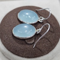 Pendientes de diseñador de moda de Plata de Ley 925, excelente calidad, Calcedonia azul, piedra preciosa, diamante, forma ovalada, regalo único de oro