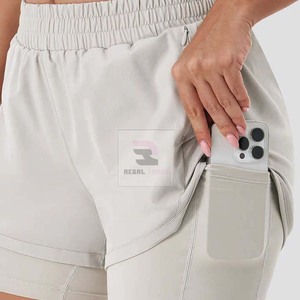 Vente chaude unisexe taille haute Yoga Shorts Double couche Shorts de course poches décontracté solide écologique Service OEM disponible - Product Image 3