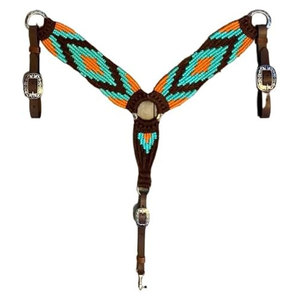 Collier de poitrine pour cheval à perles avec motif tribal, boucles en cuir orange turquoise, ajustement réglable - Product Image 4