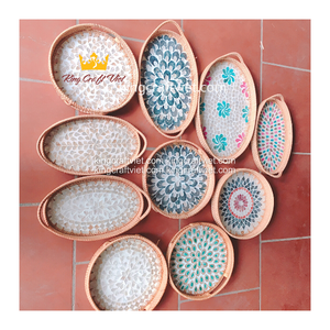 ถาดหวายทรงกลมลายมุกยี่ห้อเวียดนาม สำหรับตกแต่งร้านอาหาร ขายส่ง ราคาโรงงาน รับผลิตแบบ OEM/ODM ผลิตในเวียดนาม - Product Image 1