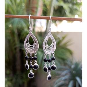 Boucles d'oreilles pendantes en argent sterling 925 faites à la main, pierre précieuse onyx noir classique, cadeau de Noël parfait pour elle - Product Image 4