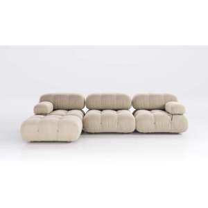 Énorme réduction sur le canapé sectionnel en chenille blanc ivoire, en cuir véritable et tissu avec rembourrage en éponge pour le salon de la maison - Product Image 1