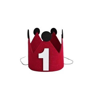 Chapeau d'anniversaire couronne rouge, chapeau en feutre, décoration d'accessoires photo d'ambiance pour premier anniversaire garçon et fille pour enfants - Product Image 1