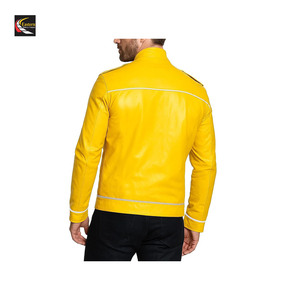 เสื้อแจ็คเก็ตหนังเทียมสีเหลืองสำหรับผู้ชาย ผลิตจำนวนมาก ขายส่งราคาถูกจากโรงงาน - Product Image 4