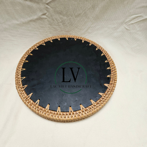 Plateau de service rond en rotin coloré écologique tissé à la main avec incrustation de nacre pour le stockage des aliments décor de noël fabriqué au Vietnam - Product Image 2