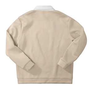 Sweat-shirt tissé à manches longues beige pour homme - 100% coton uni, pull décontracté d'hiver avec col blanc, boutons sur le devant, séchage rapide, 220g - Product Image 2