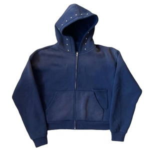 Customized Men's Hoodies Oversized Acid Wash <b>Vintage</b> Cotton Rhinestone Hood Streetwear Drop Shoulder Heavyweight Hoodie for Men - Product Image 1