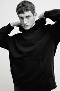 เสื้อสเวตเตอร์แขนยาวผ้าฝ้ายสีดำสำหรับผู้ชาย, เสื้อแจ็กเก็ตมีฮู้ดแบบหลวมใส่สบายมีเชือกรูดเสื้อแจ็คเก็ตฤดูหนาวจิงโจ้ - Product Image 6