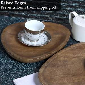 Ensemble de 2 plateaux de service en bois de manguier 12 & 14 plateau décoratif rustique ovale avec base en feutre table basse, vanité de salle de bain - Product Image 5