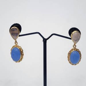 Plata de Ley 925, piedra preciosa con forma de lágrima ovalada Natural, excelente calidad, Cuarzo Rosa, zafiro azul, diseño hecho a mano, chapado en oro - Product Image 1