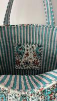 Sac fourre-tout matelassé en coton doublé pour femme indienne, avec fermeture éclair, motif brodé, motif uni, sac à bandoulière
